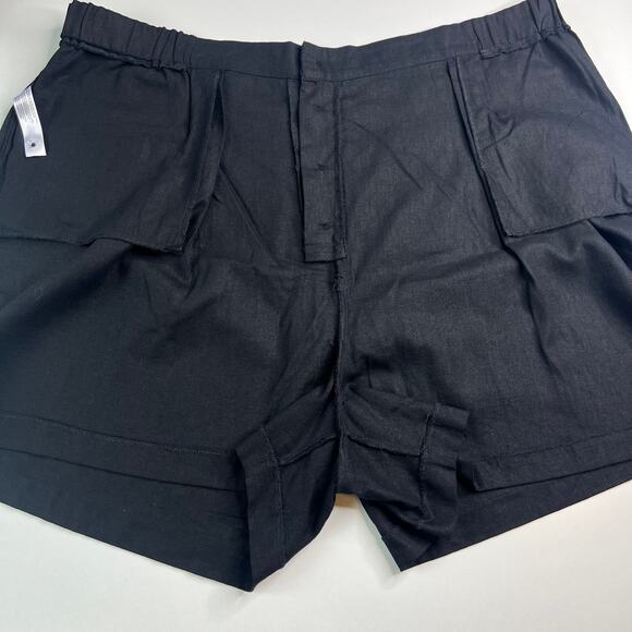ELOQUII Elements Women's Minimalist Black Linen Button Front Shorts Plus Size 22 - Picture 13 of 16